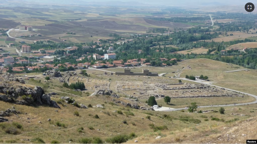 An overview of the ruins of the ancient city of Hattusa, the capital of the Hittite empire located at Bogazkoy in Turkey, in this undated handout picture. (Benjamin Anderson/Handout via REUTERS)