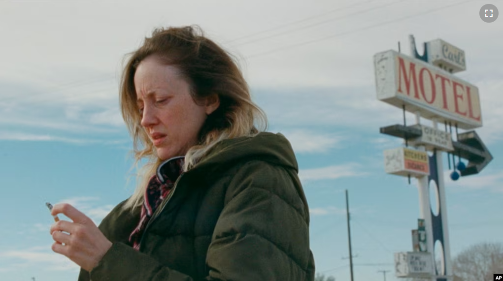 This image released by Momentum Pictures shows Andrea Riseborough in a scene from "To Leslie." (Momentum Pictures via AP)