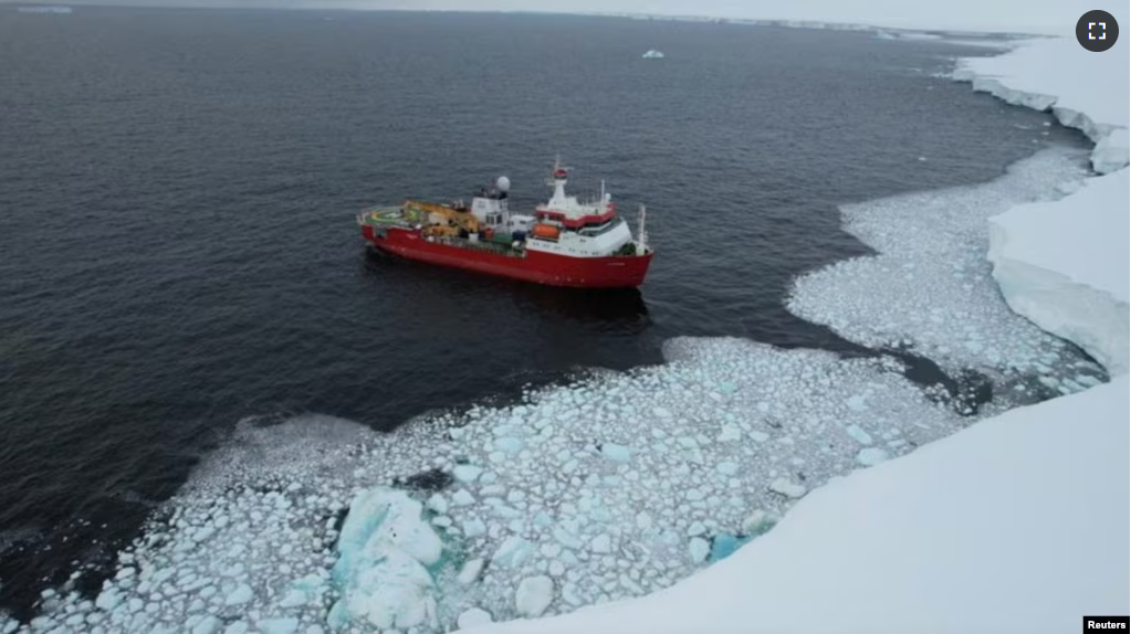 Italian ice breaker vessel Laura Bassi carrying scientists researching in the Antarctic, sails near the Bay of Wales, Antarctica, in this handout photo obtained by Reuters on January 31, 2023. (Handout via REUTERS)