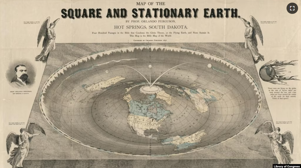 Map of the square and stationary earth published by Orlando Ferguson in Hot Springs, South Dakota in 1893. (Library of Congress)