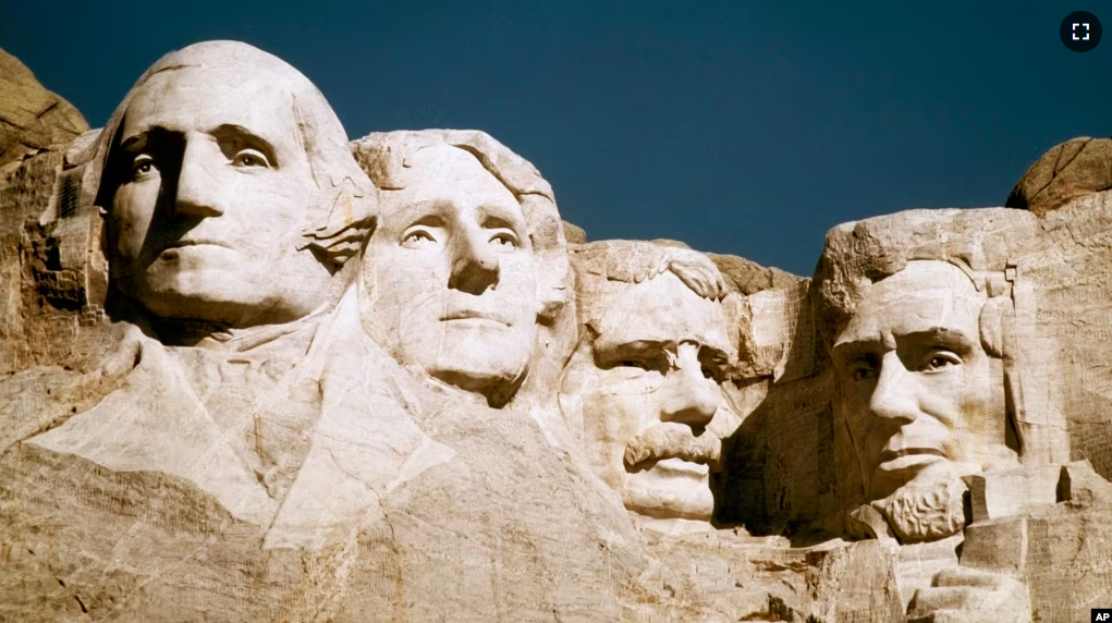 FILE - In this undated file photo, Mount Rushmore is shown in South Dakota. From left are George Washington, Thomas Jefferson, Teddy Roosevelt and Abraham Lincoln.