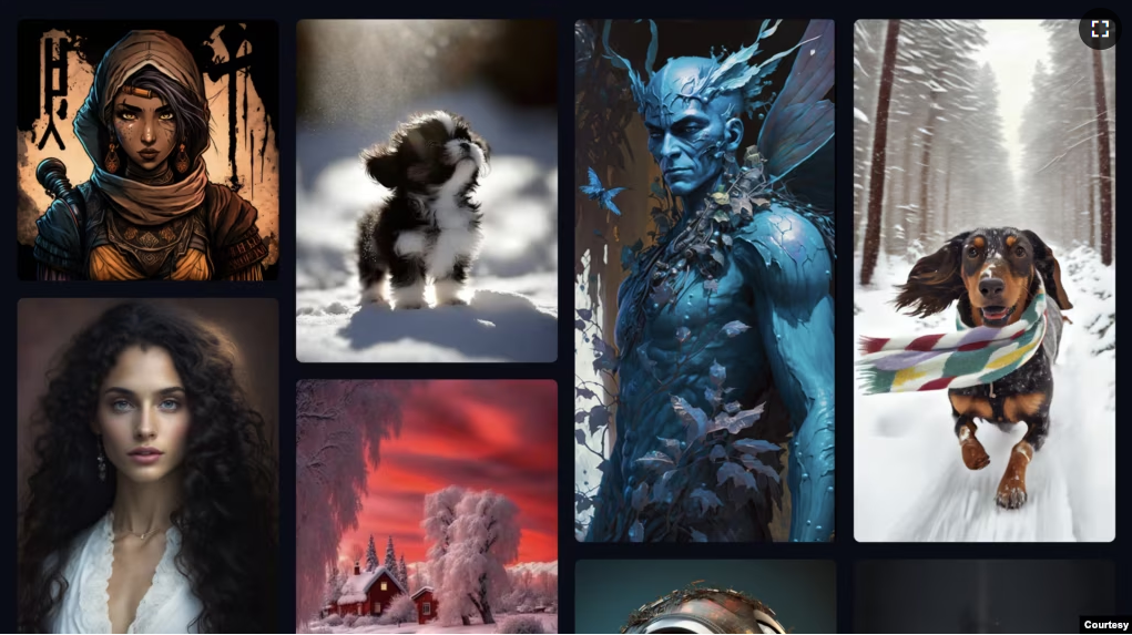 AI-created images are displayed on the website of Midjourney research lab.