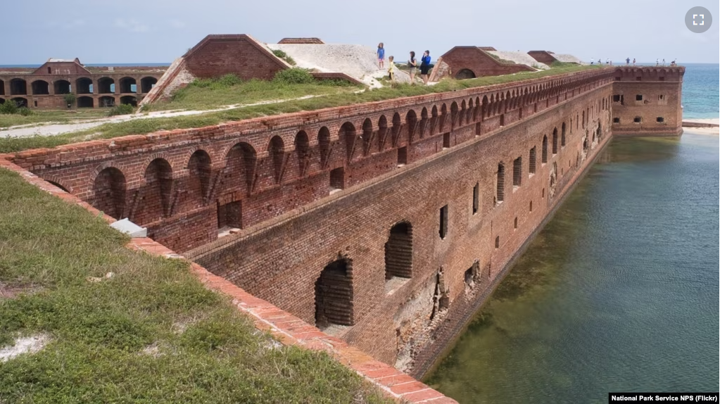 The moat and wall at Fort Jefferson at Dry Tortugas National Park in Key West, Florida. (NPS photo taken by John Dengler)