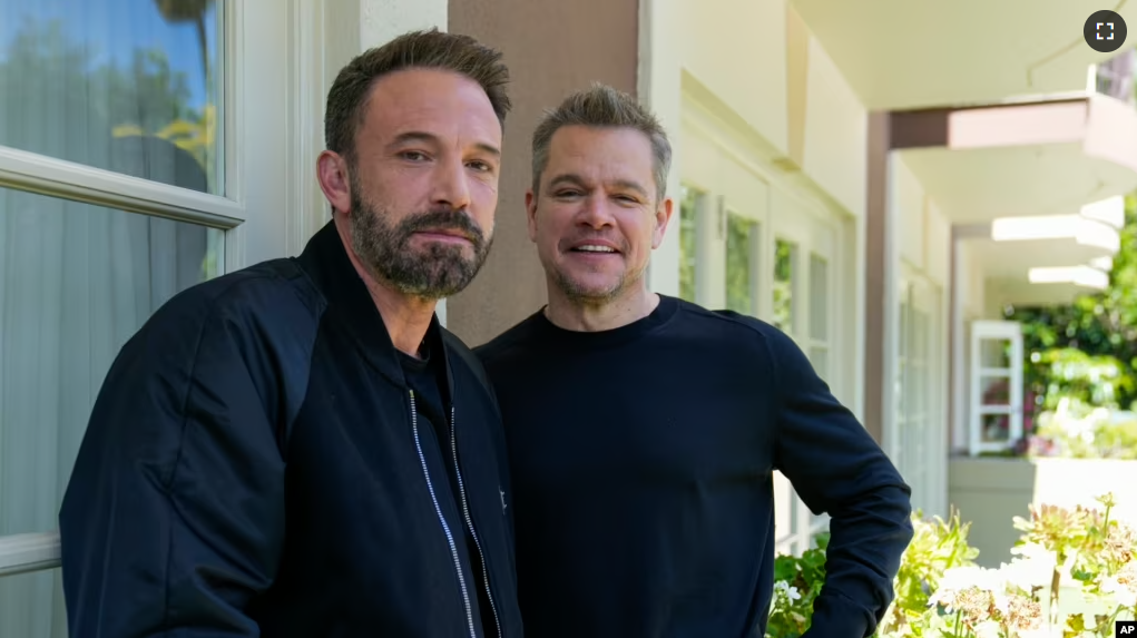 Ben Affleck, left, and Matt Damon pose for a portrait to promote the film "Air" on March 27, 2023 in Los Angeles. (AP Photo/Ashley Landis)