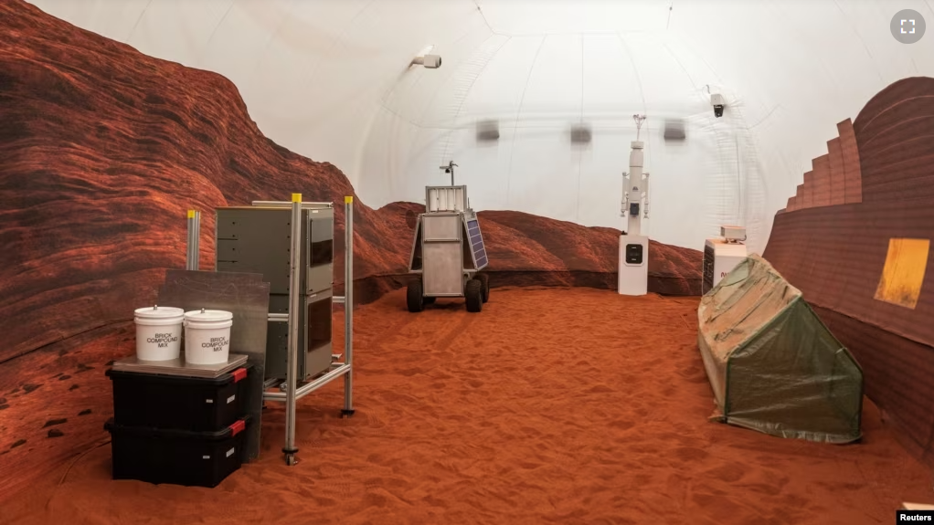 Instruments are seen inside the Mars landscape simulation area at Mars Dune Alpha, NASA's simulated Mars habitat at the Johnson Space Center in Houston, Texas, U.S. April 11, 2023. (REUTERS/Go Nakamura)