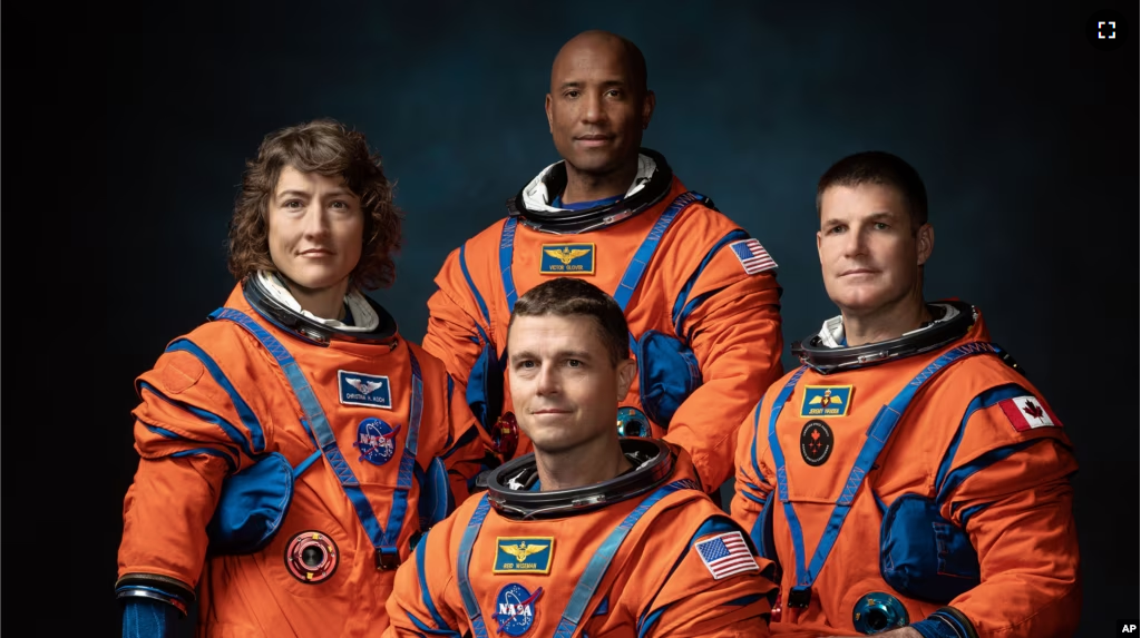 NASA Artemis II mission crew: NASA astronauts (l-r) Christina Hammock Koch, Reid Wiseman, and Victor Glover, and Canadian Space Agency astronaut Jeremy Hansen. (Photo Credit: NASA via AP)