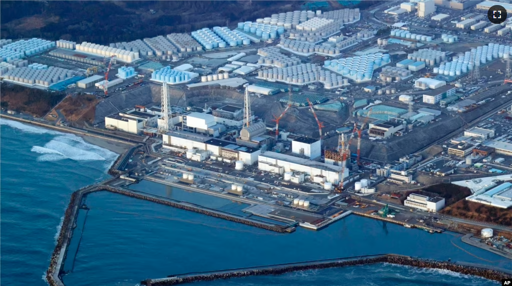 This aerial photo shows the Fukushima Daiichi nuclear power plant in Okuma town, Fukushima prefecture, north of Tokyo, on March 17, 2022. (Shohei Miyano/Kyodo News via AP, File)