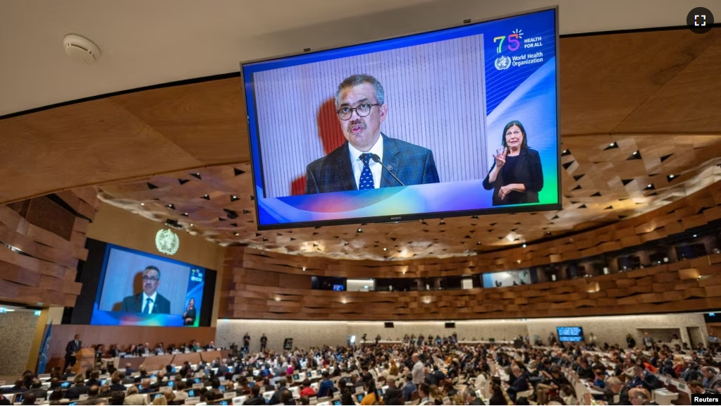 Director-General of the World Health Organisation (WHO) Dr. Tedros Adhanom Ghebreyesus attends the World Health Assembly at the United Nations in Geneva, Switzerland, May 21, 2023. (REUTERS/Denis Balibouse)