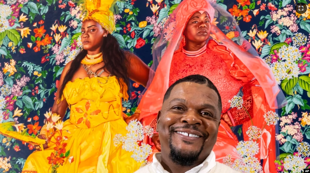 Kehinde Wiley poses for a portrait at Sean Kelly Gallery, Thursday, April 27, 2023, in New York. (Photo by Charles Sykes/Invision/AP)