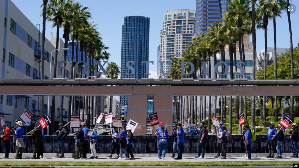 Members of the the Writers Guild of America picket outside Fox Studios on Tuesday, May 2, 2023, in Los Angeles, California.(AP Photo/Ashley Landis)