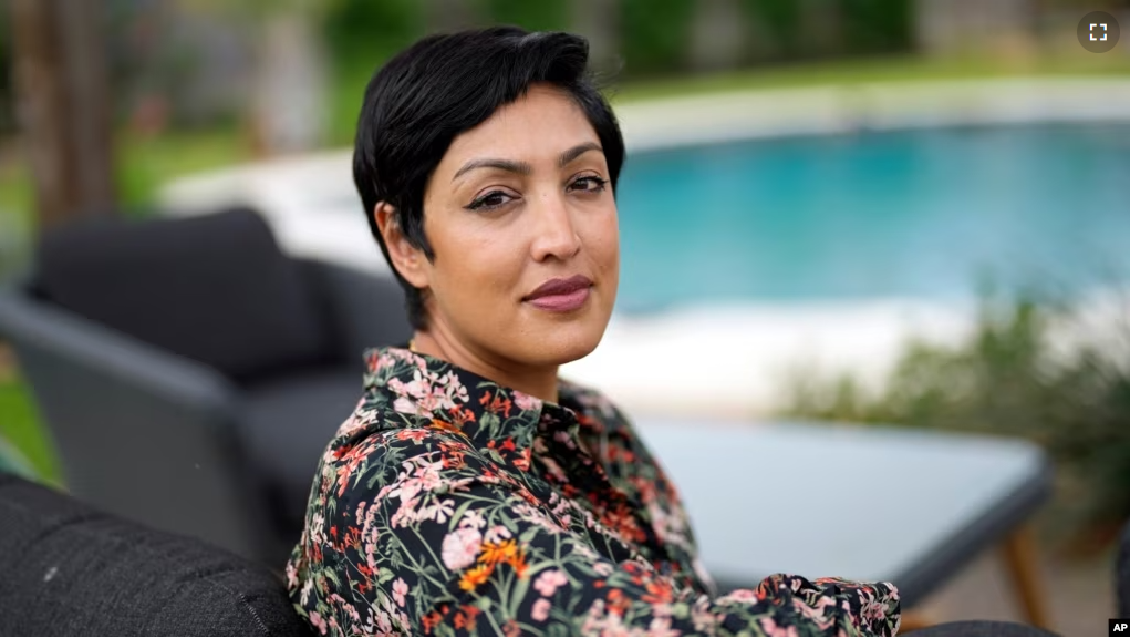 Rumman Chowdhury, co-founder of Humane Intelligence, sits for a photograph at her home Monday, May 8, 2023, in Katy, Texas. (AP Photo/David J. Phillip)