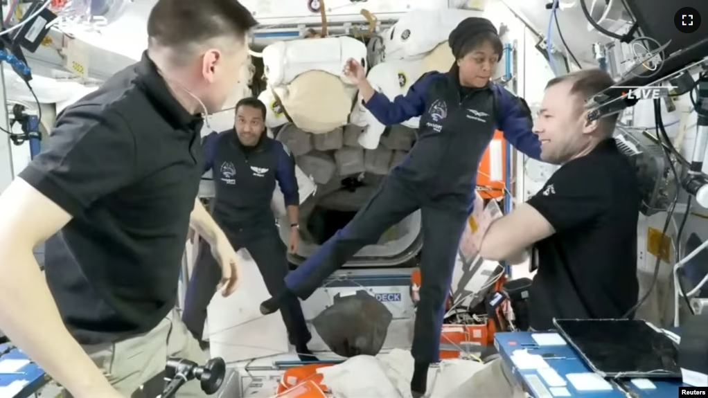 Two astronauts from Saudi Arabia, including the nation’s first woman, arrived at the International Space Station (ISS) on Monday, May 22, 2023. The crew of four launched on a SpaceX rocket from Florida, Sunday. (NASA TV/Handout via REUTERS)