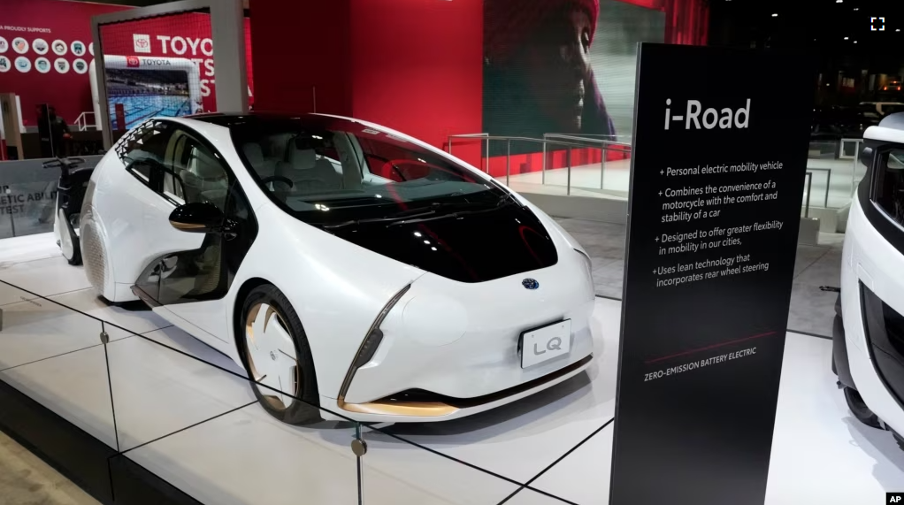 FILE - A Toyota concept electric vehicle sits on display at the at the Chicago Auto Show, Thursday, Feb. 9, 2023, in Chicago. (AP Photo/Charles Rex Arbogast)