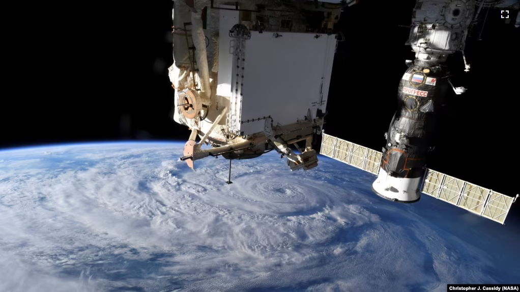 FILE - Hurricane Genevieve is seen from the International Space Station (ISS) orbiting Earth in an image taken by NASA astronaut Christopher J. Cassidy August 19, 2020. (NASA/Christopher J. Cassidy/Handout via REUTERS)