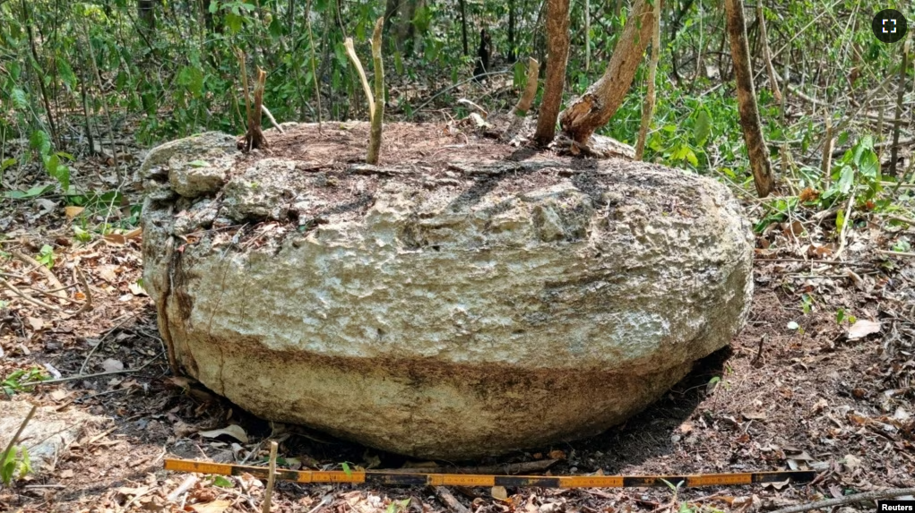 FILE - Part of an altar that researchers from Mexico's National Institute of Anthropology and History (INAH) discovered inside the Balamku ecological reserve in Campeche state, Mexico. (Mexico's National Institute of Anthropology and History/Handout via REUTERS)