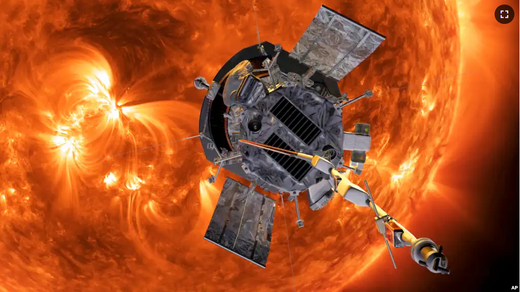 This image made available by NASA shows an artist's rendering of the Parker Solar Probe approaching the Sun. (Steve Gribben/Johns Hopkins APL/NASA via AP)