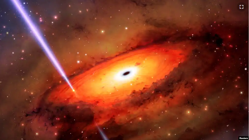 An artist's impression shows an immensely energetic explosion called a gamma ray burst. (International Gemini Observatory/NOIRLab/NSF/AURA/M. Garlick/M. Zamani/Handout via REUTERS)