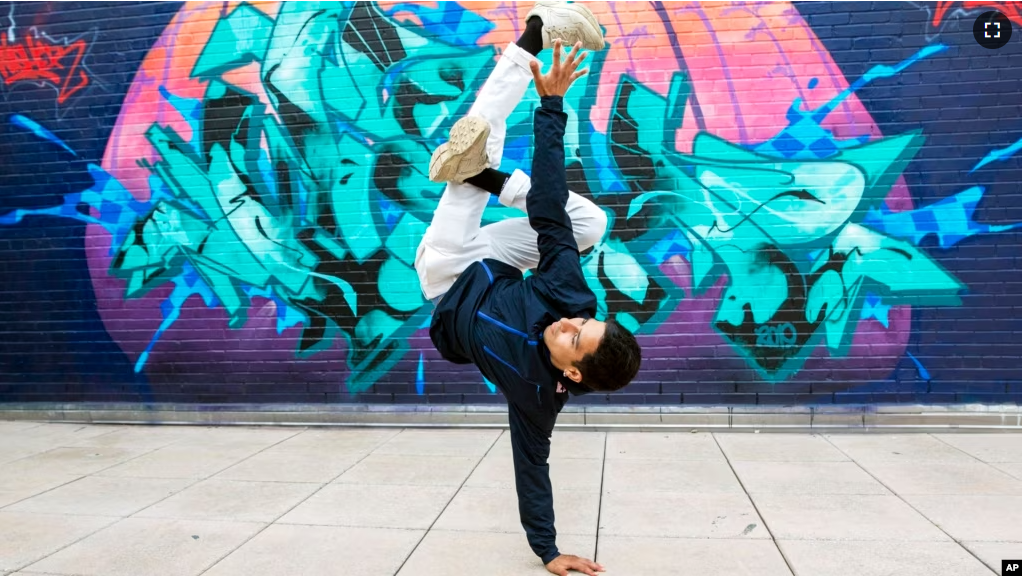 FILE - Breakdancer Victor Montalvo, 27, of Kissimmee, Fla., performs in New York City on June 22, 2021. (AP Photo/Ted Shaffrey)