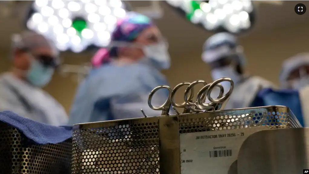 FILE - Instruments sit on a table in an operating room June 15, 2023, in Jackson, Tenn.(AP Photo/Mark Humphrey, File)