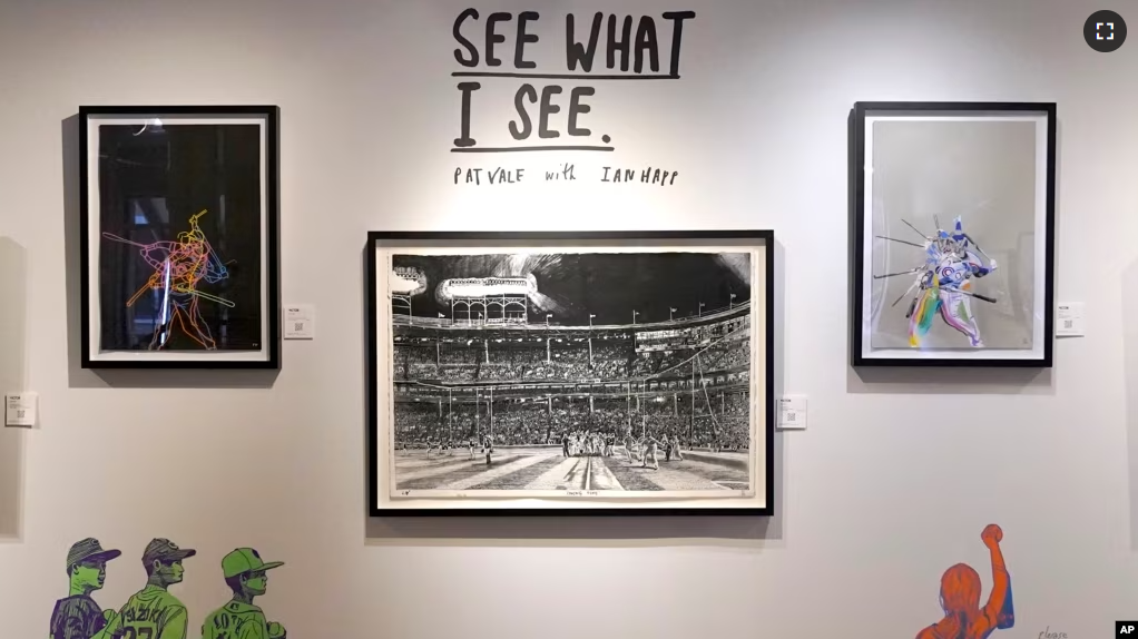 The works of British artist Pat Vale titled "See What I See, Pat Vale With Ian Happ." (AP Photo/Charles Rex Arbogast)