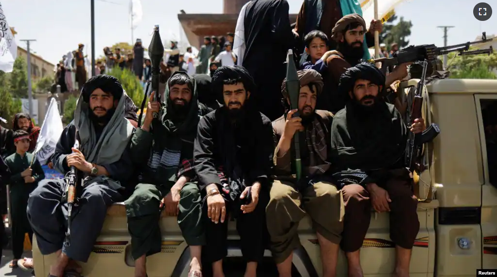 Taliban members are seen on the second anniversary of the fall of Kabul on a street near the US embassy in Kabul, Afghanistan, August 15, 2023. (REUTERS/Ali Khara)