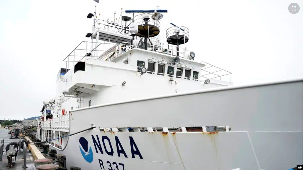 The NOAA Okeanos Explorer sits at a dock on Friday, June 23, 2023, in Kodiak, Alaska. (AP Photo/Joshua A. Bickel)