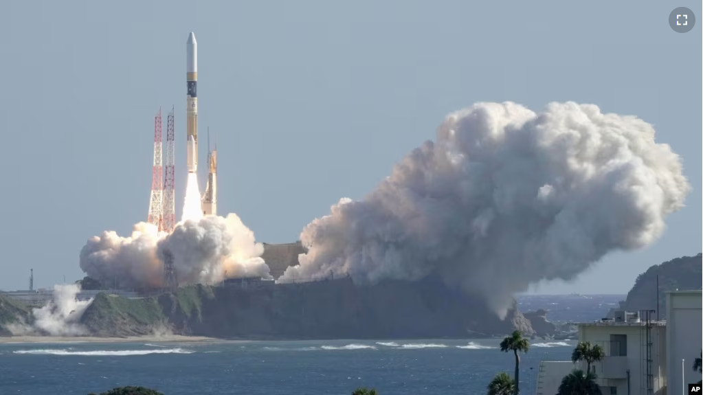 An HII-A rocket blasts off from the launch pad at Tanegashima Space Center in Kagoshima, southern Japan Thursday, Sept. 7, 2023. (Kyodo News via AP)