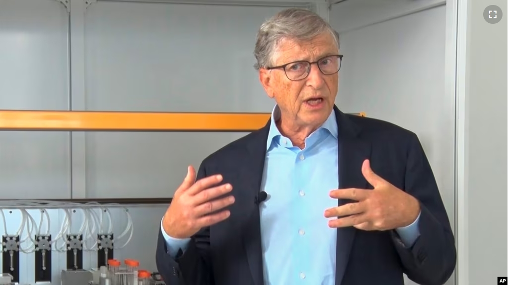 Bill Gates speaks during a visit to the Institut Pasteur in Dakar, Senegal, on Oct. 8, 2023. (AP Photo)