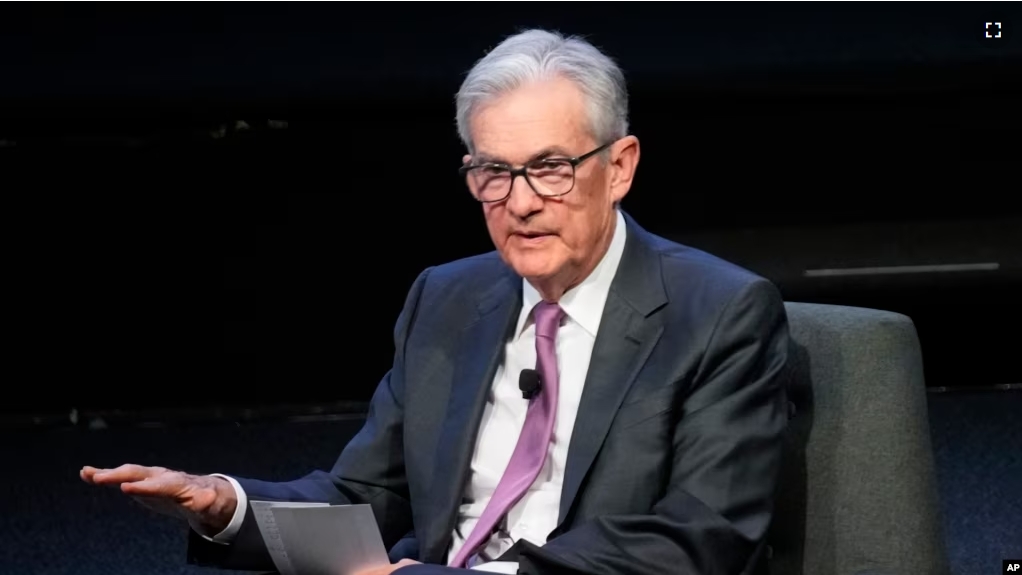 FILE - Federal Reserve Chairman Jerome Powell speaks at a meeting of the Economic Club of New York, Oct. 19, 2023, in New York. (AP Photo/Seth Wenig, file)