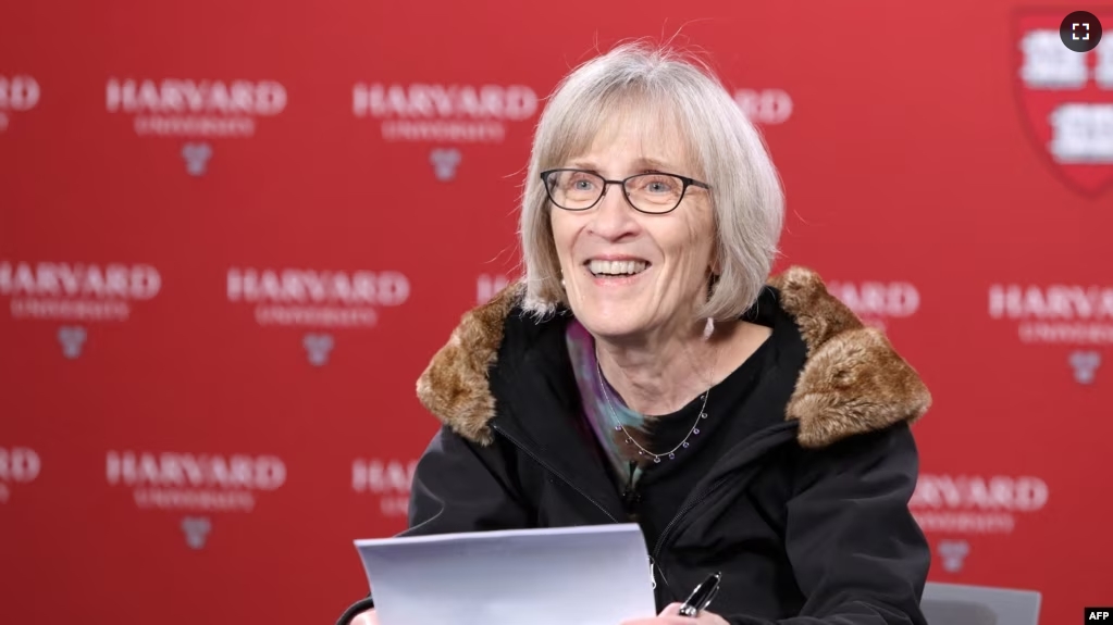 US economist Claudia Goldin, who was awarded the Nobel prize in economics, talks to the press at Harvard University in Cambridge, Massachusetts, on October 9, 2023. (Photo by Lauren Owens Lambert / AFP)