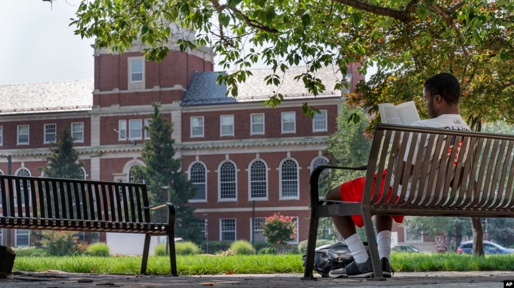 FILE - A young man at Howard University campus July 6, 2021, in Washington, DC. The number of international students has returned to pre-pandemic levels at American colleges and universities. (AP Photo/Jacquelyn Martin, File)