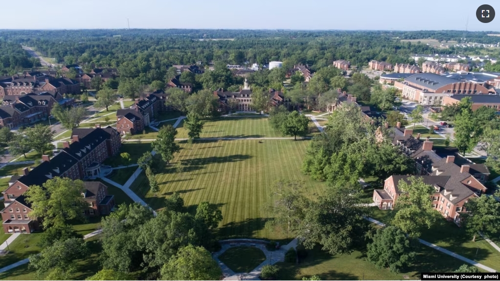 An aerial view of the Miami University campus in Ohio.