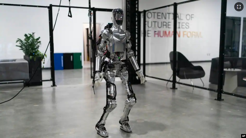 Humanoid robot Figure 01 is demonstrated at Figure AI's test facility in Sunnyvale, Calif., Tuesday, Oct. 3, 2023.