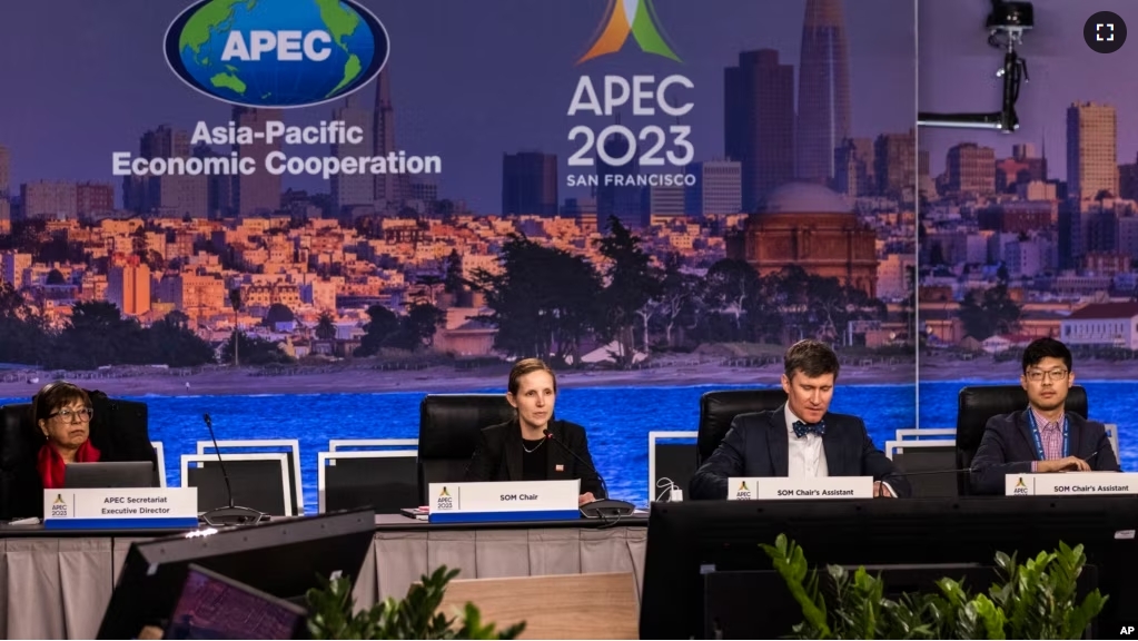 Representatives gather for the 2023 Asia-Pacific Economic Cooperation Economic Leaders' Week in San Francisco, Saturday, Nov. 11, 2023. (Stephen Lam/Pool Photo via AP)