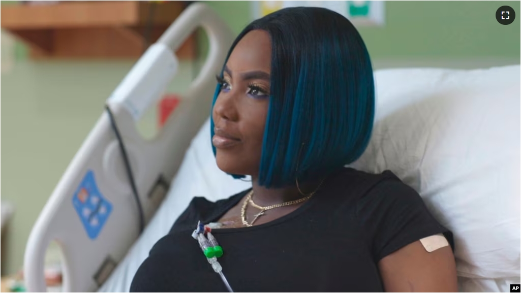 FILE - This July 2019 image provided by the Sarah Cannon Research Institute shows Victoria Gray during a gene-editing trial for sickle cell disease. Gray was the first patient to test the treatment. (Anthem Pictures/Sarah Cannon Research Institute via AP, File)