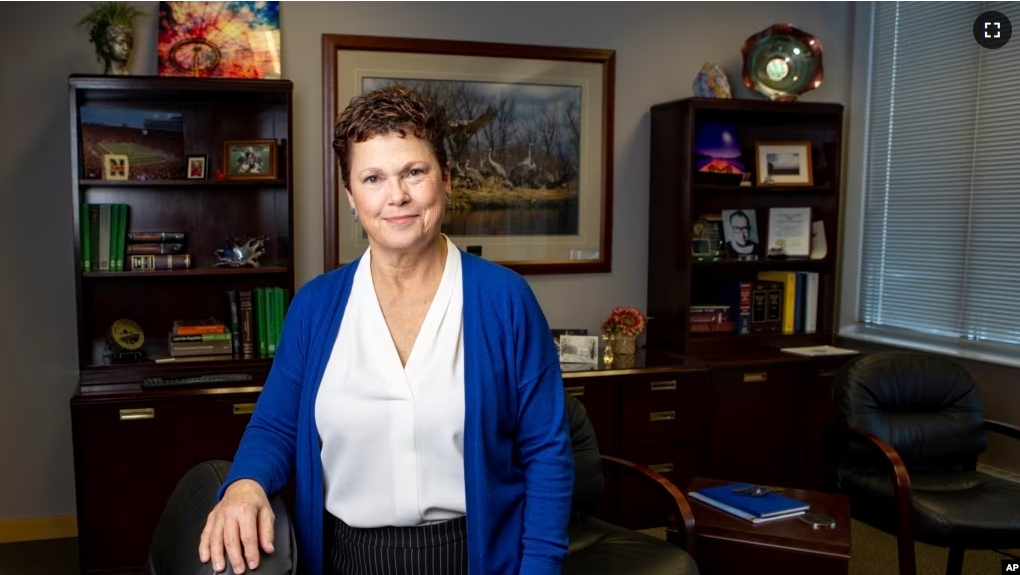 Laura McAloon, Grand Island City Administrator, poses for a photo on Wednesday, Dec. 6, 2023, in Grand Island, Nebraska. (AP Photo/John Peterson)