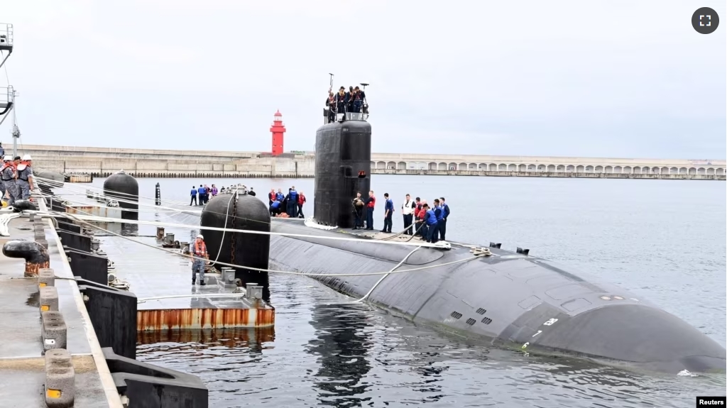 FILE - The U.S. nuclear-powered submarine USS Annapolis is anchored at a naval base on Jeju Island, South Korea, July 24, 2023. (The Defense Ministry/Handout via REUTERS)