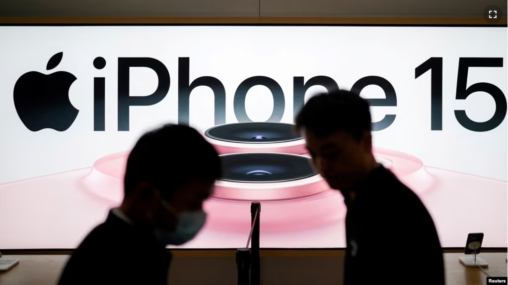 FILE - An Apple iPhone 15 advertisement is seen as it officially goes on sale across China at an Apple Store in Shanghai, China September 22, 2023. (REUTERS/Aly Song)