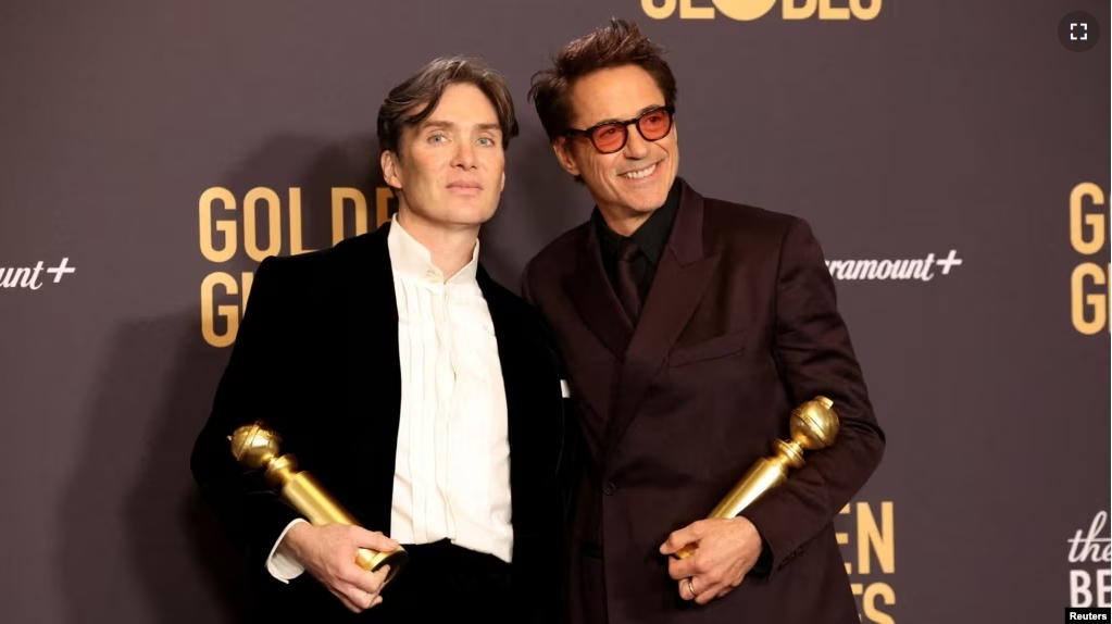 FILE - Cillian Murphy and Robert Downey, Jr. were nominated for Oscars on Tuesday for their roles in 'Oppenheimer.' They are shown at the recent Golden Globes. (REUTERS/Mario Anzuoni)