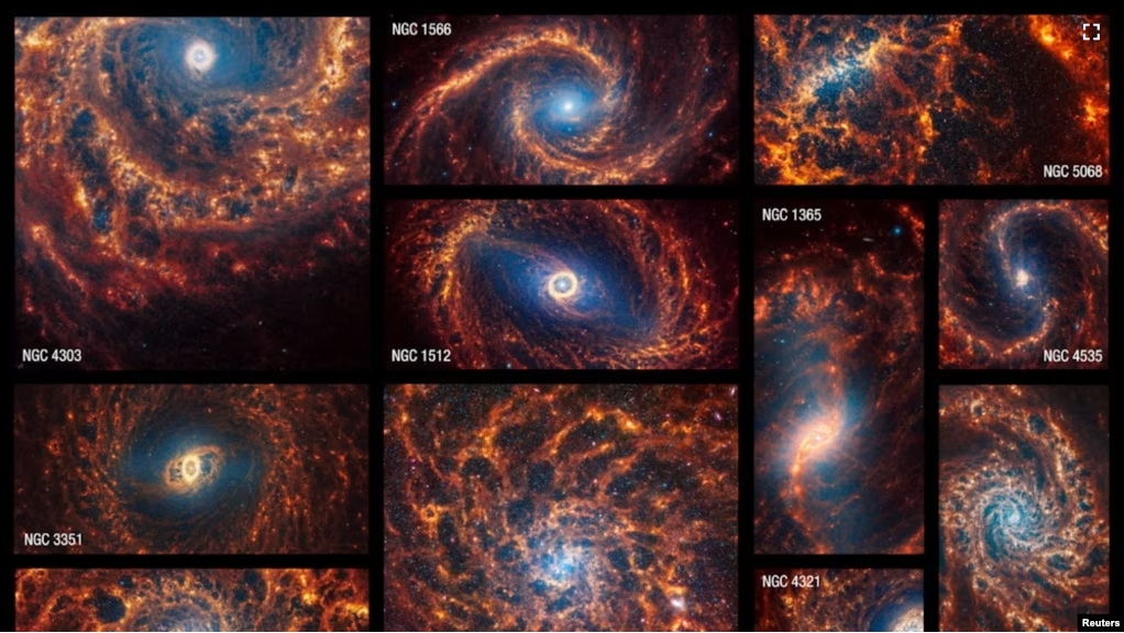 A collection of 19 spiral galaxies, viewed face-on, from the James Webb Space Telescope. NASA, ESA, CSA, STScI, Janice Lee (STScI), Thomas Williams (Oxford), PHANGS Team/Handout via REUTERS