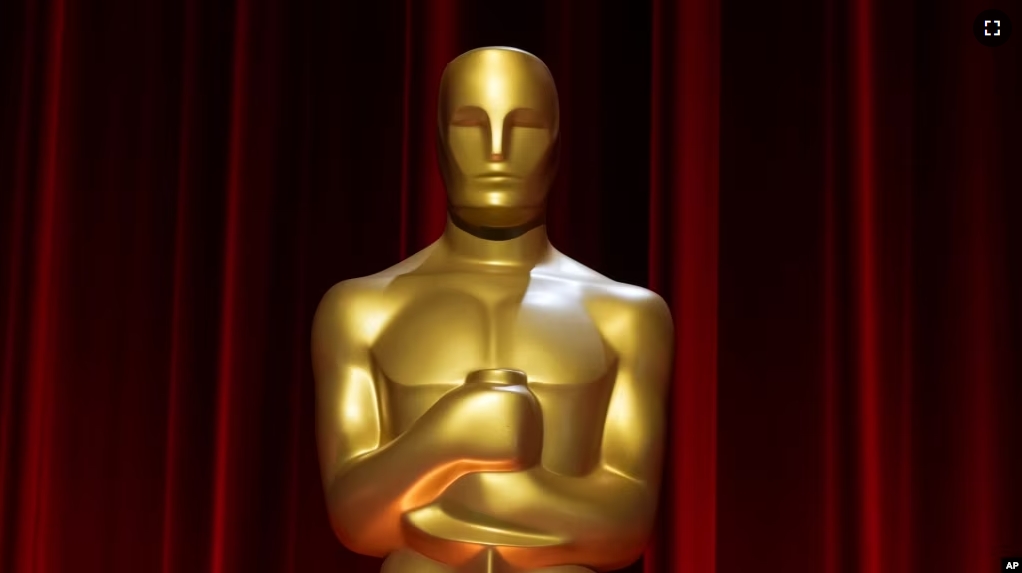 A replica of the Academy Awards statuette on display prior to the 96th Academy Awards nominations announcement on Tuesday, Jan. 23, 2024, at the Samuel Goldwyn Theater in Beverly Hills. (Photo by Jordan Strauss/Invision/AP)