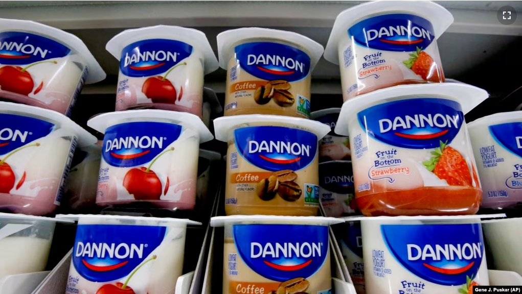 Dannon yogurt sits on display in a market in Pittsburgh, Wednesday, Aug. 8, 2018. (AP Photo/Gene J. Puskar)