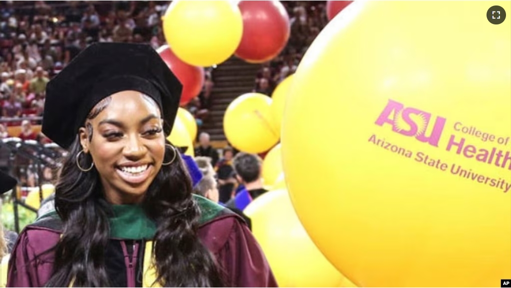 Dorothy Jean Tillman II participates in Arizona State University’s commencement, May 6, 2024, in Tempe, Ariz. (Tillman Family via AP)