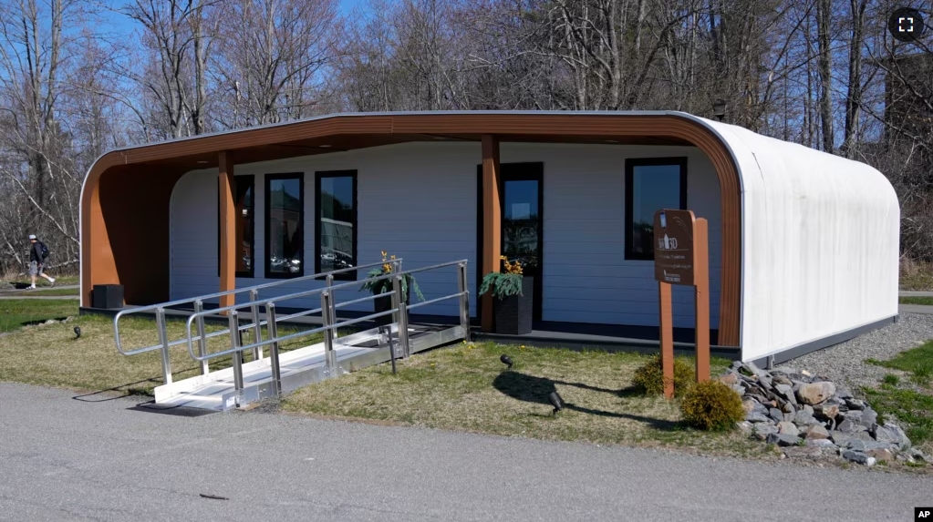 The BioHome3D is seen Tuesday, April 23, 2024, at the University of Maine, in Orono, Maine. The 600-square-foot single-family home was made by UMaine's original 3D printer in 2019. (AP Photo/Robert F. Bukaty)