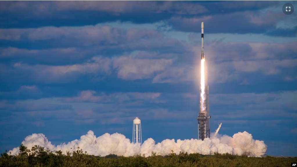 FILE - In this photo provided by South Korea Defense Ministry, South Korea's second military spy satellite lifts off from the Kennedy Space Center in Cape Canaveral, Fla., on Sunday, April 7, 2024. (South Korea Defense Ministry via AP)