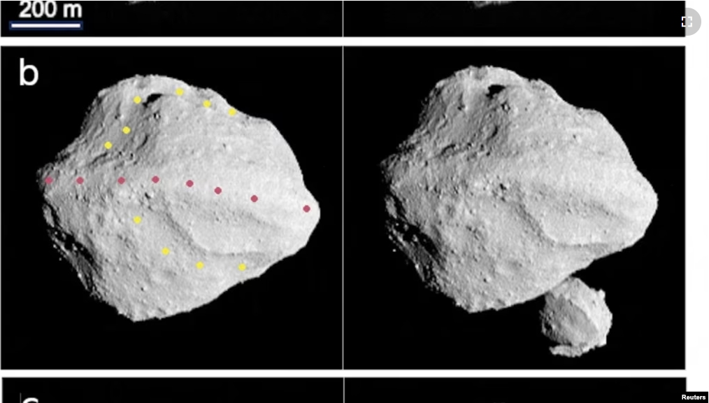 The asteroid Dinkinesh, a denizen of the solar system's main asteroid belt, is seen in multiple images taken by the NASA Lucy Spacecraft's L'LORRI Instrument. (NASA/SwRI/Johns Hopkins APL/NOIRLab/Handout via REUTERS)