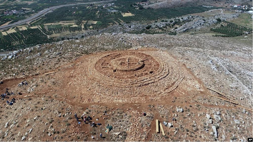 FILE - In this undated photo provided by the Greek Culture Ministry on Tuesday, June 11, 2024, the ruins of a 4,000-year-old hilltop building newly discovered on the island of Crete are seen from above. (Greek Culture Ministry via AP)