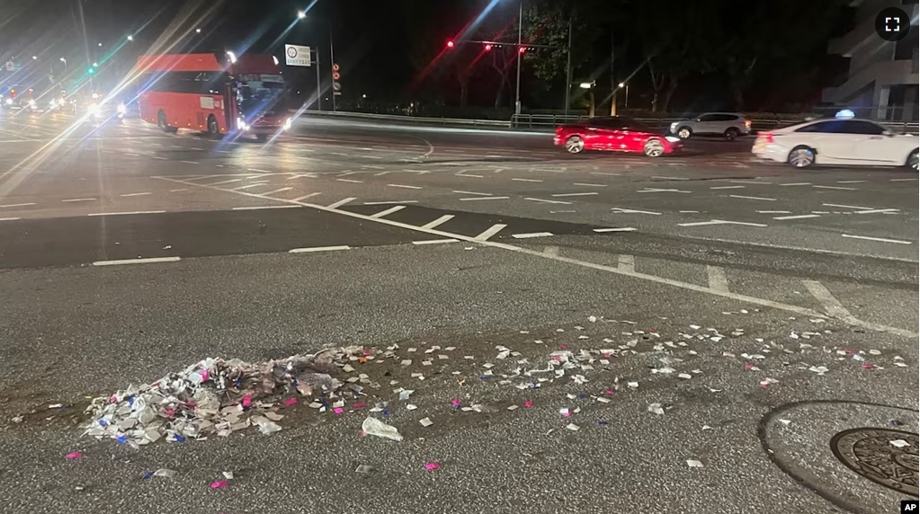 This photo provided by South Korea Defense Ministry, shows trash from a balloon presumably sent by North Korea, in Seoul, South Korea, on May 29, 2024. (South Korea Presidential Office via AP)