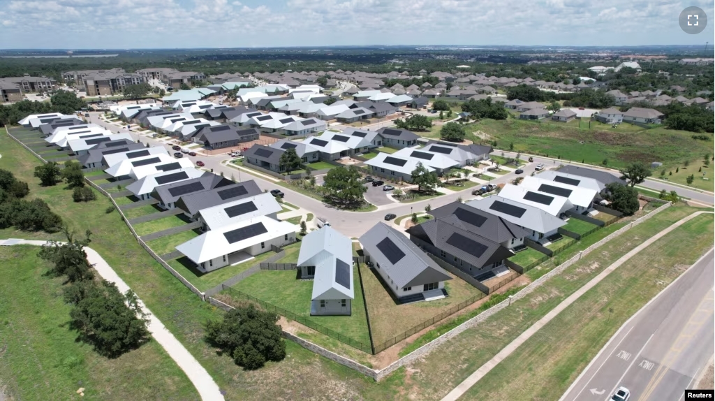 A drone image shows 3D-printed homes in the Wolf Ranch community in Georgetown, Texas, June 27, 2024. (REUTERS/Evan Garcia)