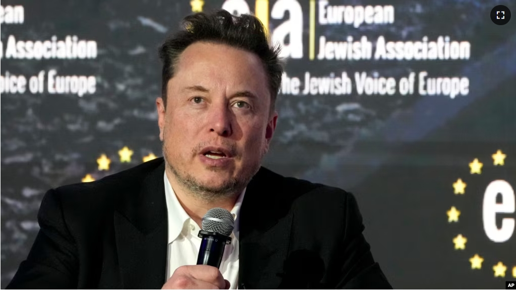 FILE - Tesla and SpaceX CEO Elon Musk addresses the European Jewish Association's conference in Krakow, Poland, Jan. 22, 2024.